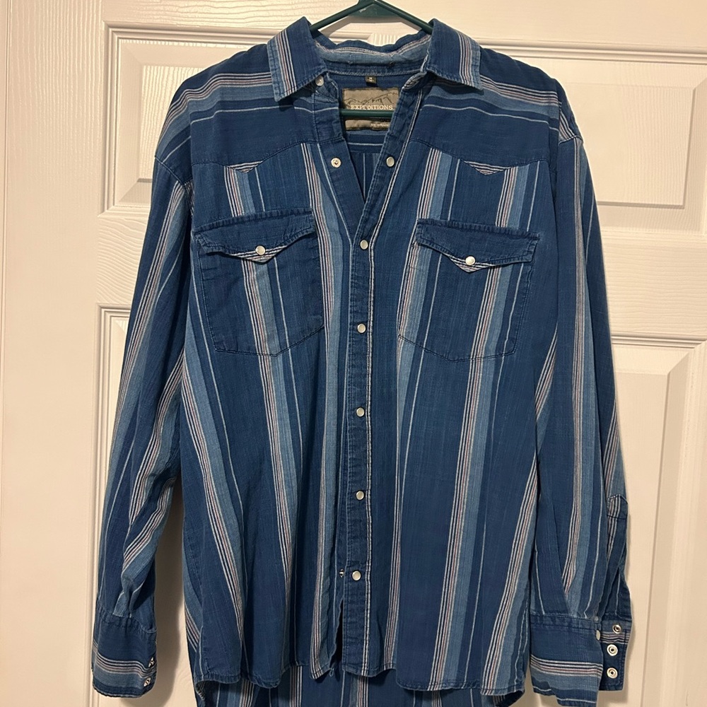 Blue Striped Wrangler Pearl Snap